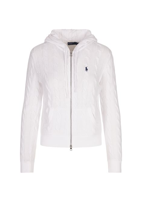Felpa a Trecce Bianca Con Zip e Cappuccio RALPH LAUREN | 211-959124002